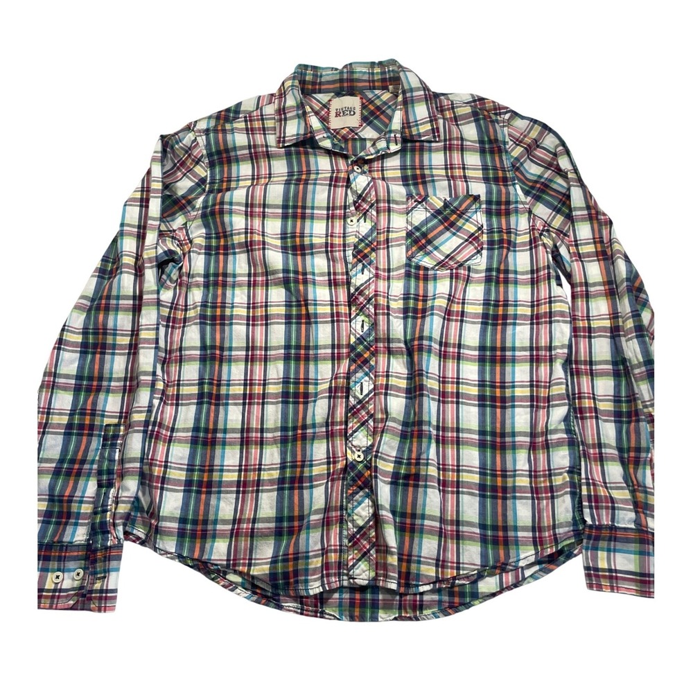 Vintage Red Mens Button Up Shirt M Plaid Long Sleeve Casual Workwear Western